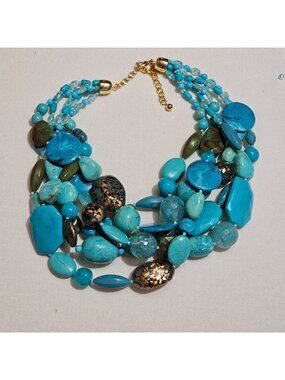 (640) Joan Rivers Chunky Faux Turquoise Gold-Tone Layered Statement Necklace